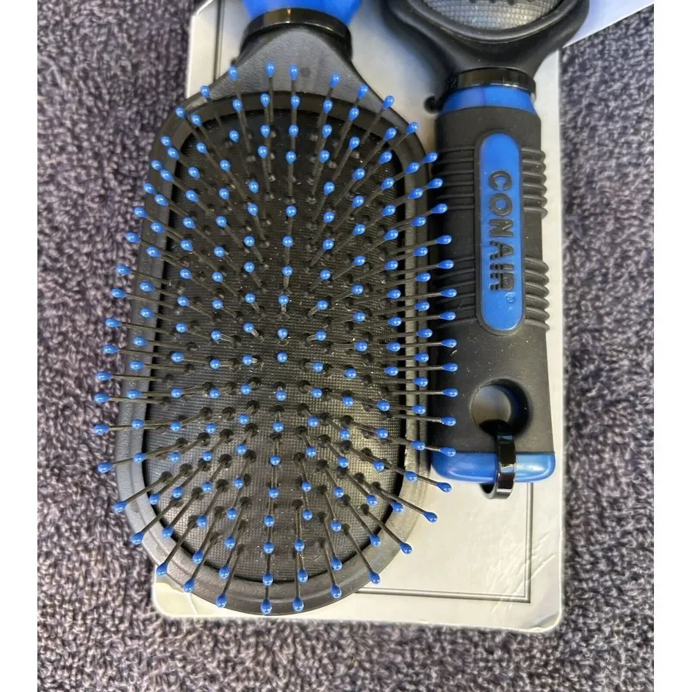 Conair Hair Brush Set Detangle & Style Full & Mid Size Cushion Brush Blue Black